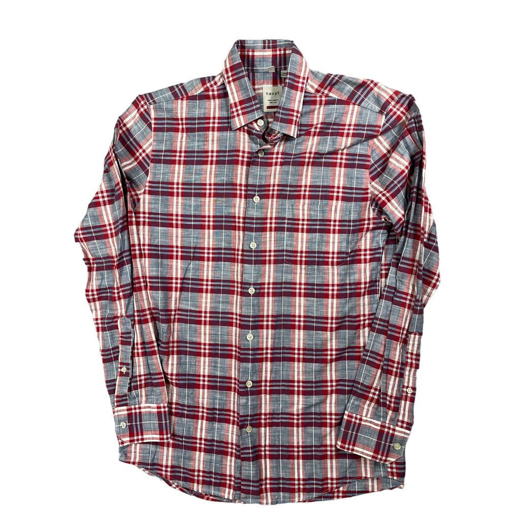 Haupt Germany Mens Plaid Long Sleeve Button Up Shirt Size M *Flaw